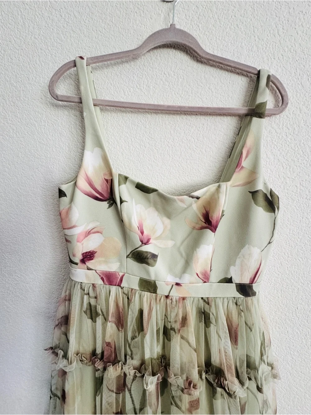 Adrianna PAPELL floral midi dress with square neck line, pale green 12 wedding - Picture 8 of 11